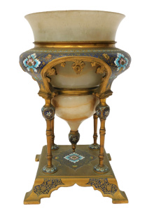 Lot 357 - Impressive c1900 French Bronze & Onyx Champleve Enamel Urn - all e