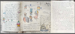 Lot 282 - 1934 Travel scrap album, typed, written, drawn corresp to children whi