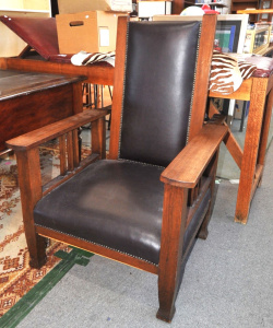 Lot 5 - Vintage Arts & Crafts Adjustable Morris Arm Chair w Leather Seat Cu