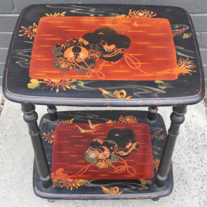 Lot 7 - Vintage Japanese Lacquer ware 2 teir Side Table w Traditional Floral &a