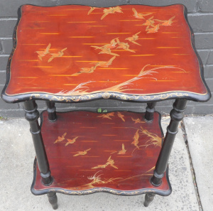 Lot 9 - Vintage Japanese Lacquer ware 2 teir Side Table w Birds in Flight decor