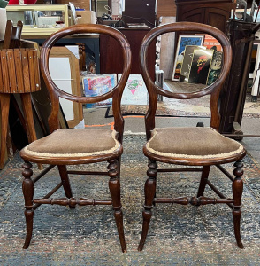 Lot 11 - Pair dainty Victorian Balloon back chairs with cabriole legs