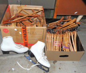 Lot 30 - 2 x Boxes of Wooden Clothes hangers incl Hangers w Clamps, Coat Hangers