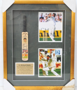 Lot 33 - Gilt Framed signed Sir Richard Hadlee Tribute - Fan photo's, Stats Plaq