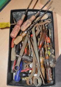 Lot 35 - Box lot of Vintage Tools incl Sidchrome Spanners & Small Screwdrive
