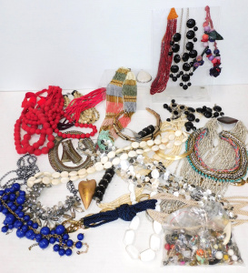Lot 38 - Box lot of Costume Jewellery inc necklaces - chunky, beaded, rope, resi