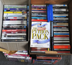Lot 41 - 2 x Boxes of Assorted CDs & DVDs incl Monty Python REM, Oasis, Radi