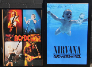Lot 44 - Framed ACDC Poster & Mounted Nirvana Nevermind Album Cover Pic