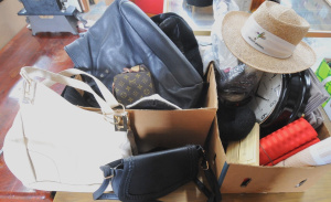 Lot 47 - 2 x Boxes of Mostly Ladies Bags & Mixed Items incl Wall Clock, Ladi