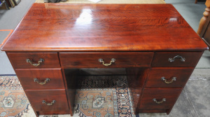 Lot 73 - Vintage Solid Mahogany Desk w Six Drawers to Either Side & Centre D