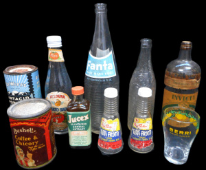 Lot 82 - Group Vintage Bottles and Containers, incl Fanta, Embossed OT Cordial B
