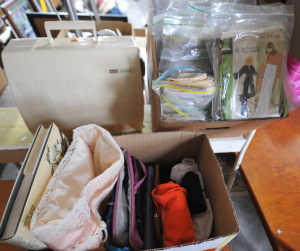 Lot 99 - 2 x Boxes Vintage Sewing Items - incl Waltons Celestial Sewing Machine,