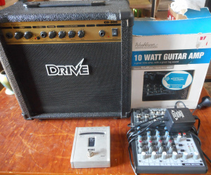 Lot 101 - Group lot music equipment, incl Korg DT-10 Digital Tuner, Xenyx Mixer,