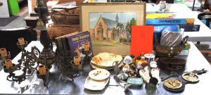 Lot 102 - 2 x Boxes Vintage Items - incl Brass Items, China, Light Fitting, Boar