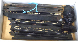 Lot 118 - Group lot - old Oriental Frame in Pieces w Bone Inlay design + Carved