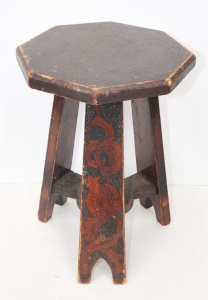 Lot 128 - Vintage Wooden Poker Work Stool w Decoration to Legs & Top - Appro