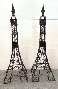 Lot 129 - 2 x wrought iron models of the Eiffel Tower - approx 70 cms H