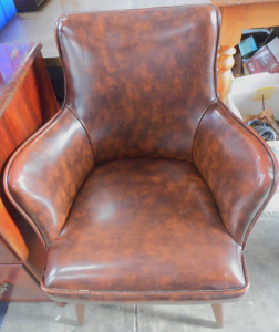 Lot 134 - Stylish Mid-century Modern Armchair with Brown Vinyl Upholstery