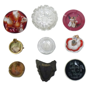 Lot 145 - Mixed Box Lot Ashtrays - incl Cut Crystal, Coloured Art Glass, Ceramic