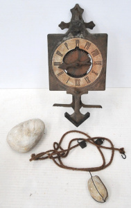 Lot 165 - Vintage Handmade Wooden Clock w Natural Stone Weights - Made in Spain