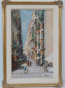 Lot 167 - Gianni (Italian, Active c1930s - 50s) Gilt Framed Oil Painting - Busy