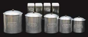 Lot 180 - 2 x sets of vintage cannisters inc Set of 5 Sunray Aluminium graduatin