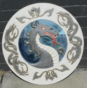 Lot 183 - Decorative circular Timber wall mirror - Central Dragon & decorati