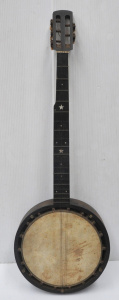 Lot 199 - Vintage unbranded 5 string Banjo - heavy, inlaid MOP Stars to fretboar
