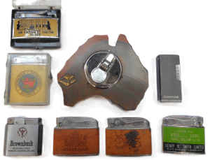 Lot 207 - Group vintage Australiana-themed cigarette Lighters, incl Qantas, Tasm