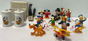 Lot 209 - Group vintage Disney items incl Boxed Japan Mickey Mouse salt & pe