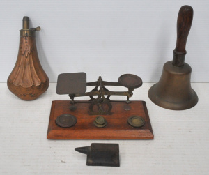 Lot 211 - Lot of Vintage Metal Items incl Hand Bell, Miniature Metal Anvil, Gunp