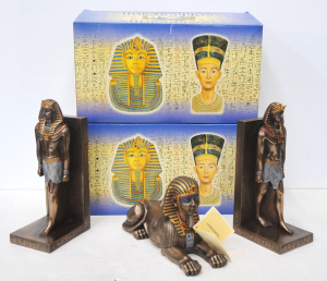 Lot 215 - 2 x boxed Egyptian collection inc Pair Pharaoh King Tut Bookends 26cm