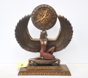 Lot 217 - Heavy Bronzed Finish Egyptian Isis Figural Mantel Clock - Hand detaile