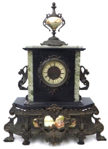 Lot 223 - Reproduction 1850s Alabaster & Metal Painted Mantle Clock - incl G