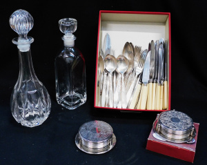 Lot 224 - Mixed Group lot inc 2 x Glass Decanters, 2 x 7pce sets of EPNS coaster
