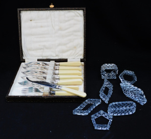 Lot 233 - Mixed Group inc boxed EPNS Fish set with Ivorine handles & engrave