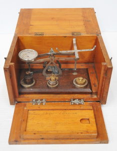 Lot 240 - Vintage Johnson of Hendon Chrome & Wood Scales w Weights in Origin