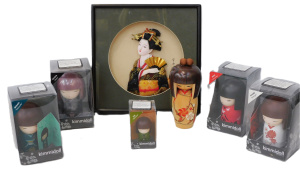 Lot 245 - Group lot of Japanese items inc Framed 3D Geisha Girl 17cm x 17cm, Kok