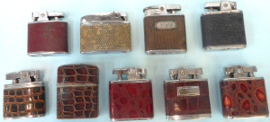 Lot 254 - Group Vintage Vinyl Snakeskin-design Wrap Cigarette Lighters, incl RCA