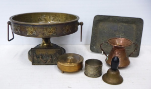 Lot 267 - Group lot of Vintage Metal Ware inc, Aet Nouveau brass Tazza with glas