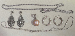 Lot 278 - Group mainly marked silver jewellery - Marcasite & hoop earrings,