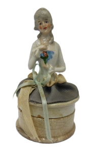 Lot 280 - Vintage 1920s -30s half doll atop a lidded trinket box