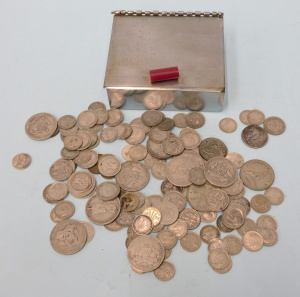 Lot 292 - Group lot Australian pre decimal silver currency coins in metal box wi