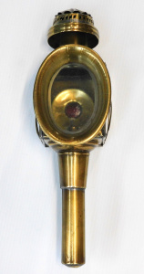 Lot 304 - Vintage Brass Carriage Lamp - bevelled glass & original red lense