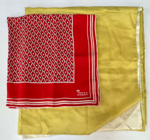 Lot 307 - 2 x silk access - 1960s Norma Tullo red silk crepe scarf & large B
