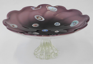 Lot 311 - Art Glass Large Comport - Aubergine with splattered millefiori and cle
