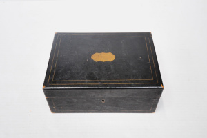 Lot 330 - Vintage c1900 Ebonised Pine Box - Pinstripe boarders to lid & fron