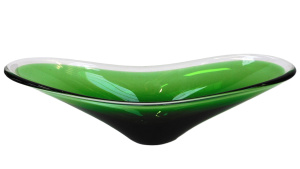 Lot 356 - Mid Century Green Art Glass Centrepiece bowl - Oval with clear rim to