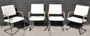 Lot 4 - Set of 4 x German Designed Cantilever Modernist Steel & White Leathe