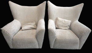 Lot 7 - Pair Fabric Wing Back Chairs with Matching Cushions